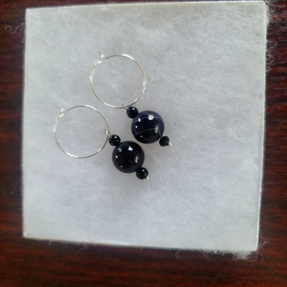 ITS THE TALK:25MM SILVER HOOPS WITH REMOVEABLE MARBLE 10MM BEADS FOR MULTIPLE